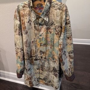 Robert Graham Beige And Brown Artistic Pattern Dress Shirt